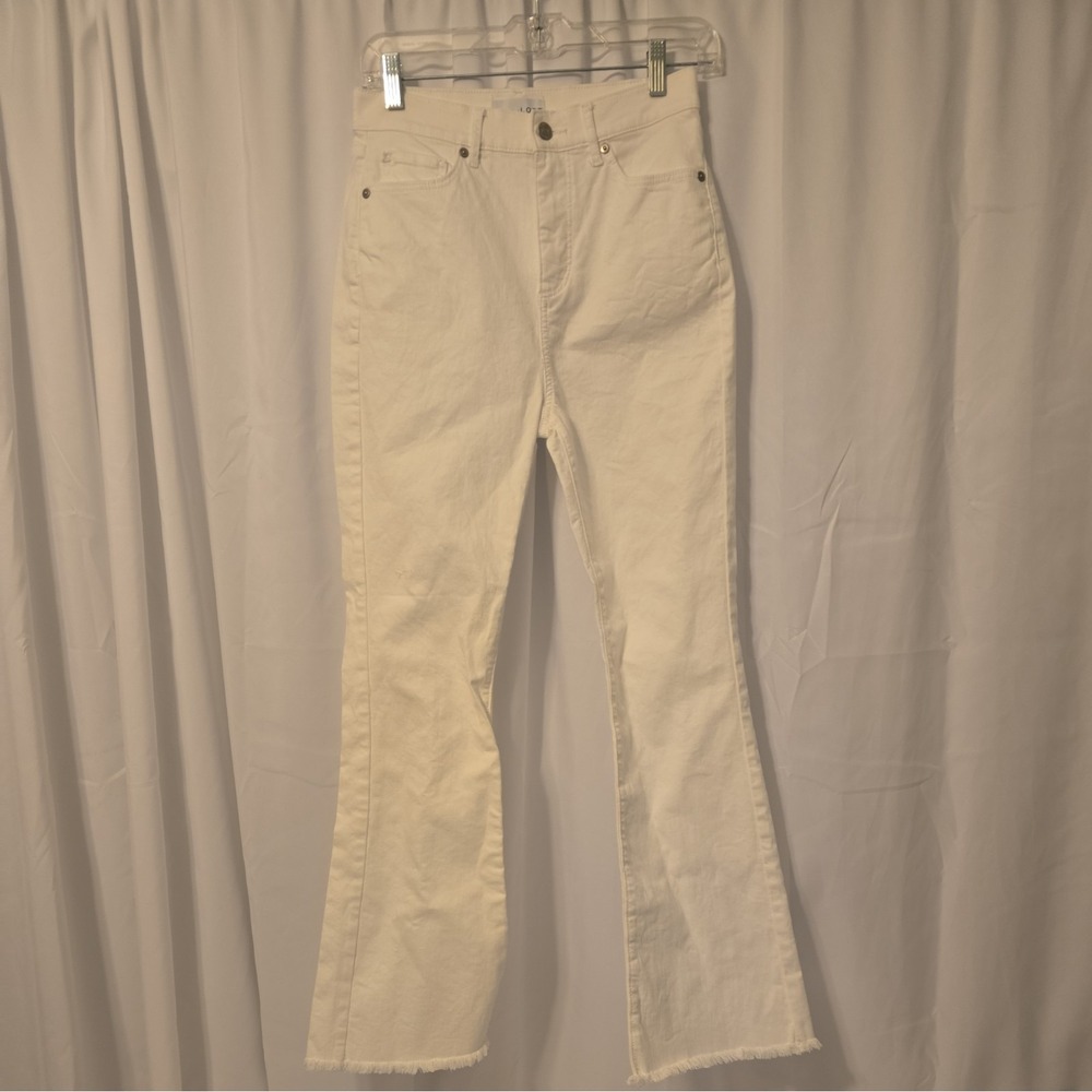 Ann Taylor Loft Women's White Flare Jeans Denim Pants Frayed Hem Size 27 4